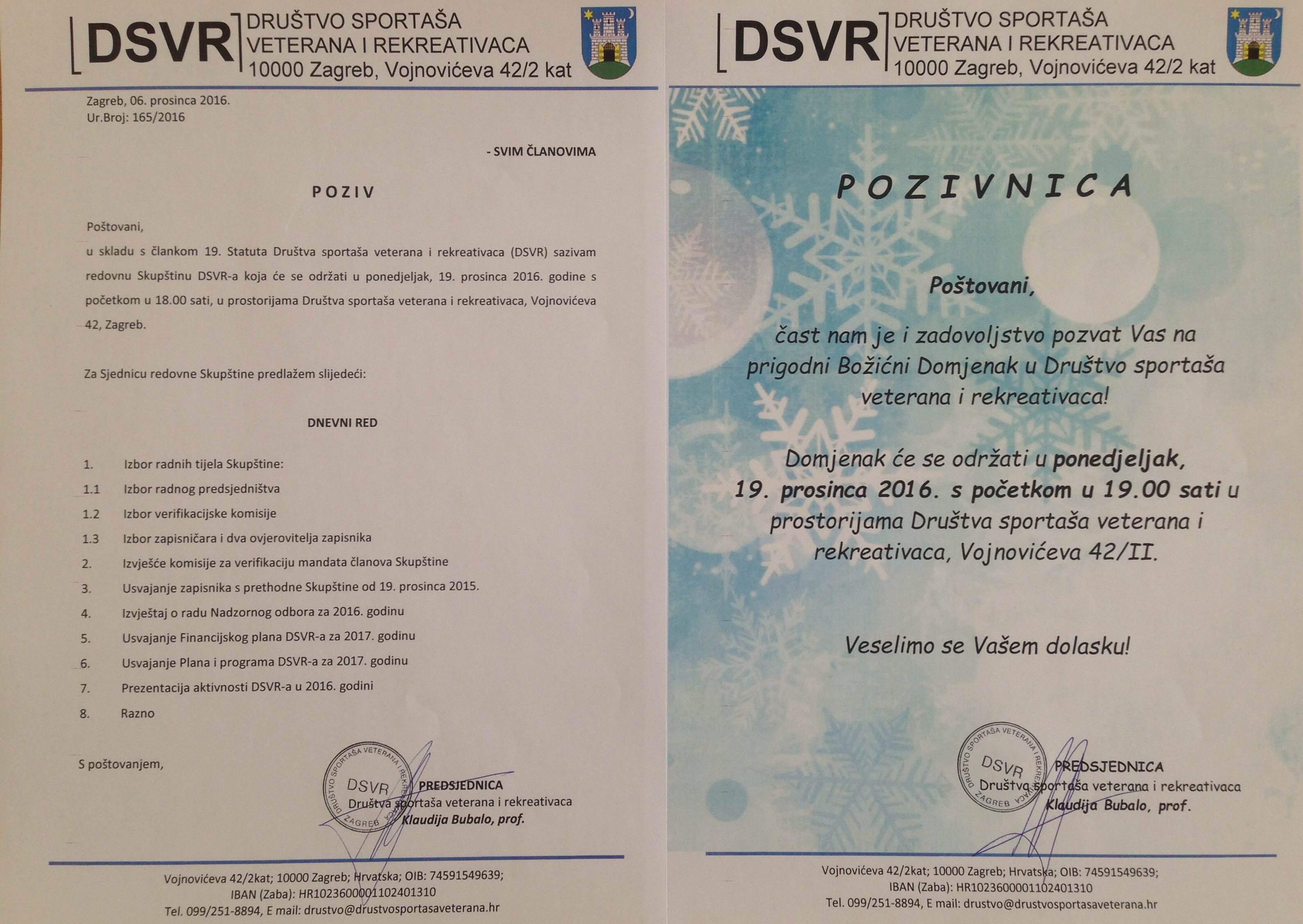 POZIV ČLANOVIMA ZA REDOVNU SKUPŠTINU DSVR-A I BOŽIĆNI DOMJENAK U PONEDJELJAK, 19.12.2016.